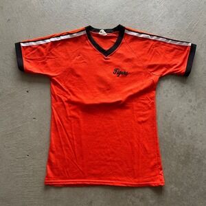 Vintage 80s Pride Tigers Jersey Size Medium Orange #4 Baseball Party Time Pizza